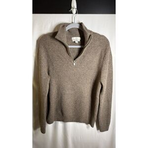 M&S Men’s Brown Wool-Blend Ribbed Quarter-Zip Sweater Size Medium